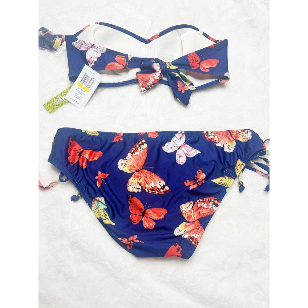 GIANNI BINI Navy Blue Butterfly Print Bandeau Bikini Swimsuit Set NEW Medium - Picture 3 of 7